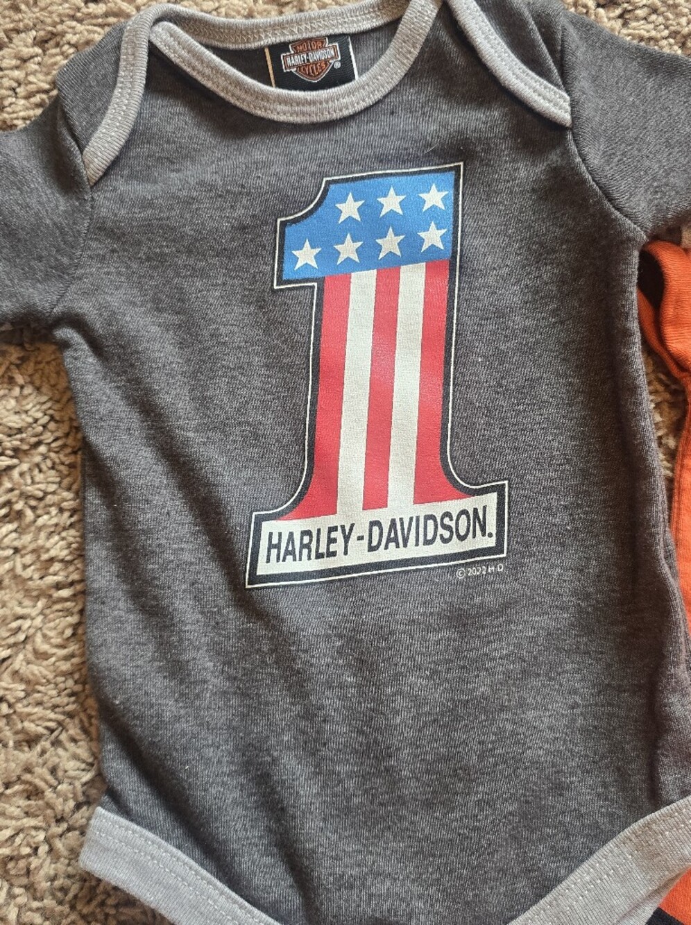 Harley-Davidson Infant Baby Boys 2-Pack Creeper Set Orange Grey 6-9M - Picture 3 of 6